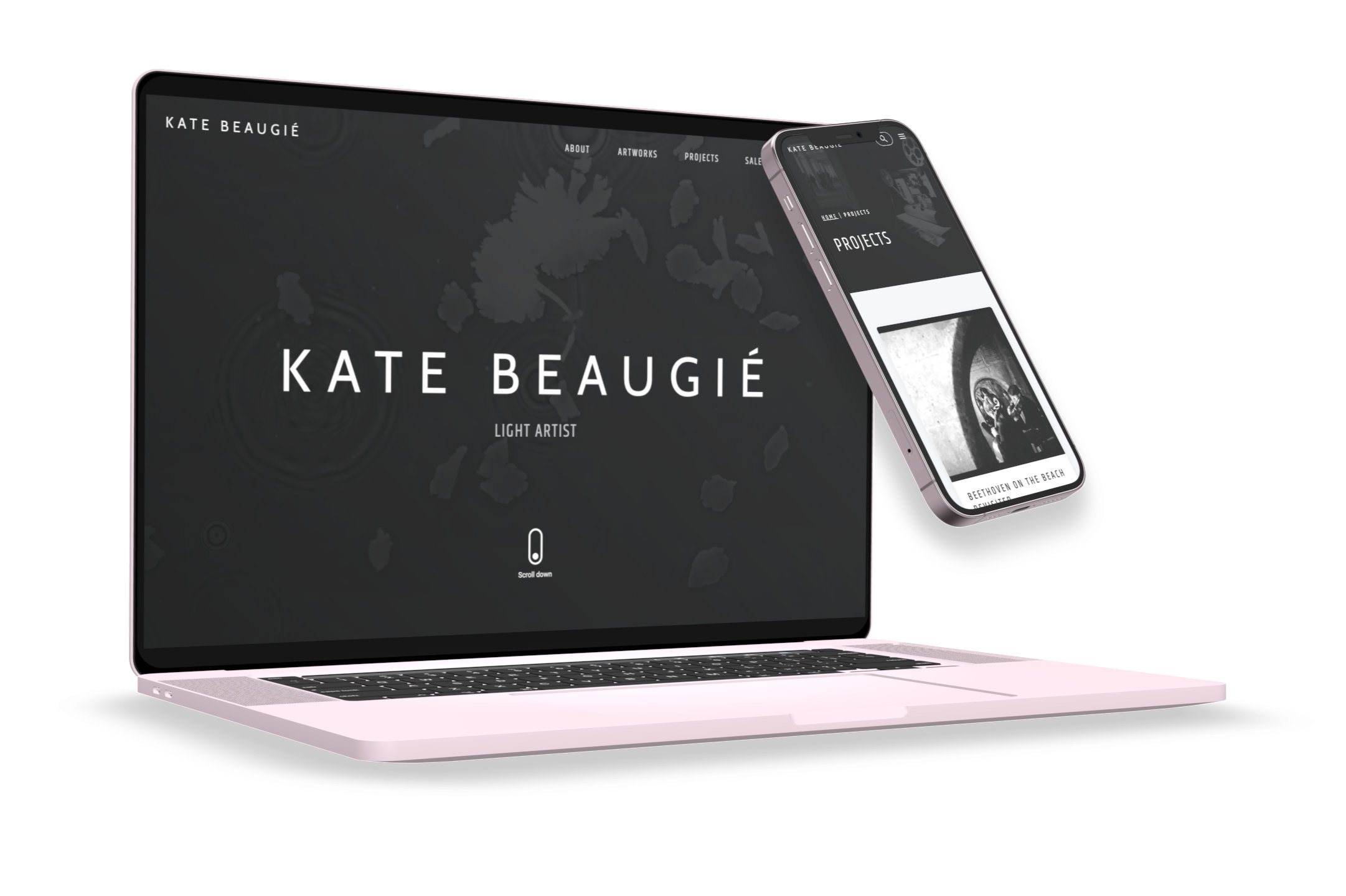 Kate Beaugié website home page displayed on laptop and mobile devices